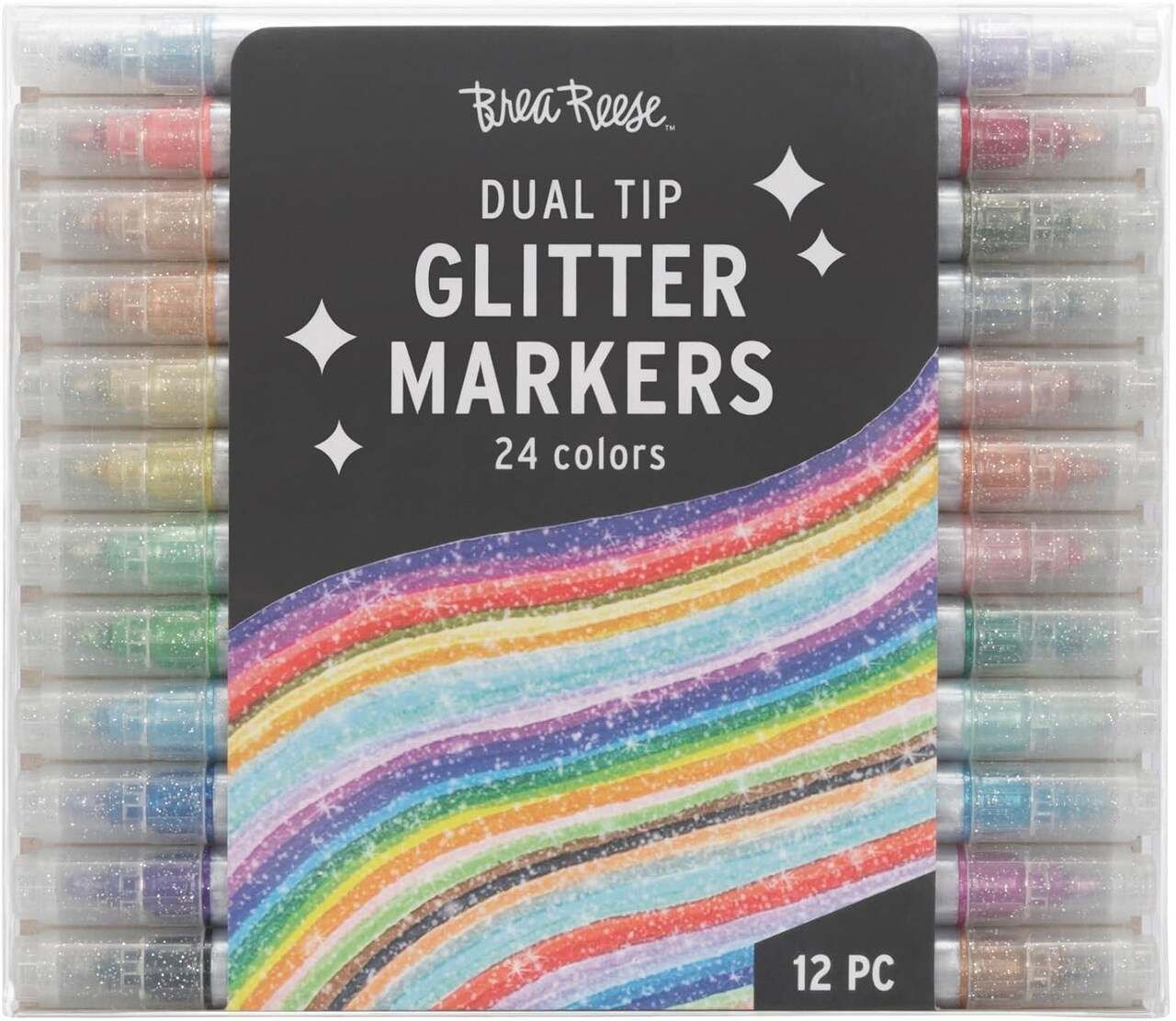 Dual Tip Glitter Markers, 12 Count – 24 Sparkling Colors, Professional Quality, Water-Based Ink for Adults, Crafts, Scrapbooking & Art Projects
